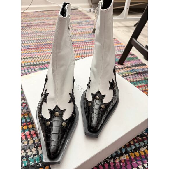 Gia Couture Cabinda Black and White Calf Western Ankle Boot - Picture 5 of 9